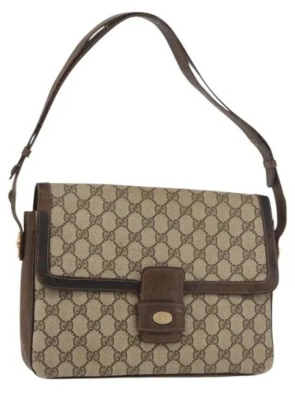 GUCCI GG Supreme Horsebit Shoulder Bag PVC Beige Gold 001 16 4084 Auth 175390